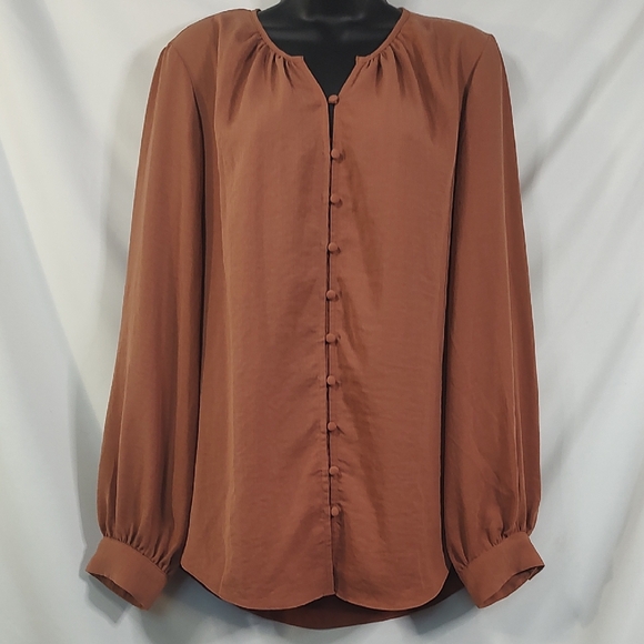 Nine West Tops - Nine West Puff Sleeve Blouse with Mandarin Collar